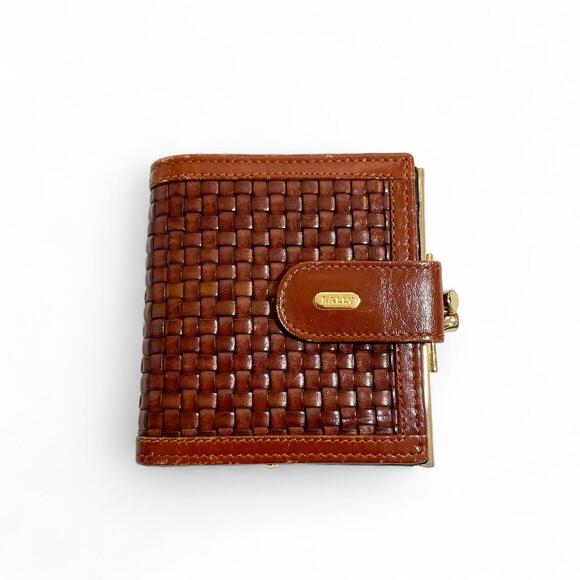 Bally Brown Leather Woven Bi-Fold Wallet - Picture 1 of 7